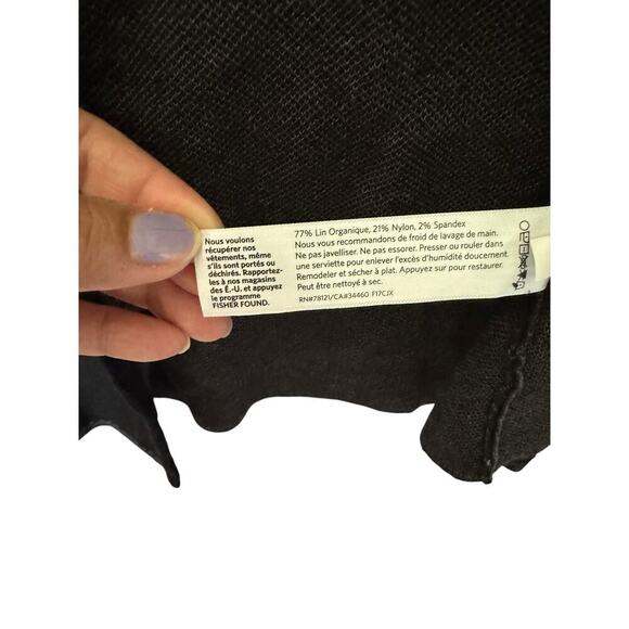 Eileen Fisher XS Open Front Cardigan Jacket black gray Windowpane Check Linen bl - Picture 4 of 11